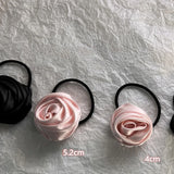 Daiiibabyyy Pink Black Rose Satin Flower Elastic Hair Band Scrunchie Korean Elegant High Quality Ponytail Hair Rope Women Hair Accessories