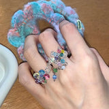 Daiiibabyyy Y2k Aesthetics Colorful Crystal Beaded Tassel Ring for Women Sweet Cute Egirl Charm Elastic Rings  Korean Fashion Jewelry