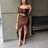 Daiiibabyyy  2 Pieces Sets for Woman 2025 Summer New Blouse Off the Shoulder & Mermaid Skirts Sexy Ladies Outfits Matching Skirts Sets Cloth