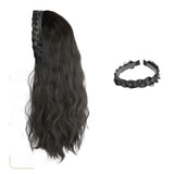 DAIIIBABYYY  -  Removable Long Curl Fishbone Braid Hairband Wig Half Head Cover Water Wave Texture Shampooable Easy to Wear Asian Fiber Hat