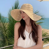 Daiiibabyyy  Oversized Brim Sunscreen Sun Hats Women Fashion Foldable Sense Beach Cap Sunshade UV Protection Hollow Designer Sense Straw Hat