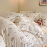 DAIIIBABYYY  -  French style pure cotton bed cover, four piece set on bed, 100 small floral all cotton duvet cover, bed sheet, lace style three