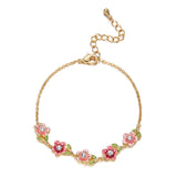 Daiiibabyyy  Elegant Flower Pattern Enamel Open Bracelet for Women Trendy Gold Plated Cloisonne Flowers Bangle Ring Charms Party Jewelry