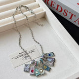 Daiiibabyyy  Vintage Distressed Tarot Card Sun Moon Stars Necklace Niche Unique Design Premium Bracelet Jewelry New