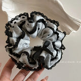 DAIIIBABYYY  -  Korean version light gray soft offset printing love bow fabric large intestine hair band ponytail disc hair ball head hair rope