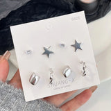 DAIIIBABYYY  -  Silver Plated Elegant INS Style Butterfly Star Stud Earrings Set Women Korean Fashion Simple Geometric Earring Jewelry