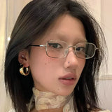 DAIIIBABYYY  -  Y2K Harajuku Metal Frame Glasses Unisex Small Square Retro Clear Reading Anti Blue Light Eyelasses Women Men Japanese Eyewear