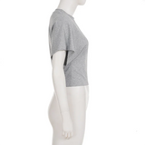 Daiiibabyyy  American Classic O Neck T Shirt Women Spring Summer Casual Slim Pullover Top Short Sleeved Street Fashion White Cropped Tee