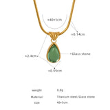 DAIIIBABYYY  -  Stainless Steel Water Drops Blue Crystal Necklace Women's Waterproof No Fading Clavicle Chain Snake Bone Titanium Steel Jewelry