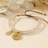 DAIIIBABYYY  -  Handmade Double Strand Crystal Bracelet with Gold Plated Coins Elegant Women Accessories