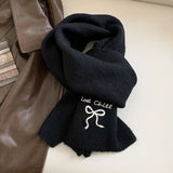 Daiiibabyyy  Japanese Cute Bow Scarf Winter Women's New Atmosphere Cold and Warm Neck Protection Knitted Scarf Embroidery