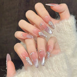 Daiiibabyyy  10pcs Handmade Press on Nails Glitter Diamonds Decor Blush False Nails Wearable Light Luxury Cat's Eye Fake Nails Long French