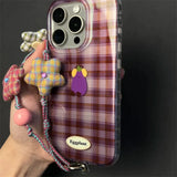 Daiiibabyyy  Large hole IND semi transparent checkered music eggplant phone case with star hanging rope for iPhone 11 12 13 14 15 16 pro max