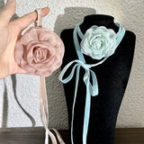 Daiiibabyyy New Goth Charm Rose Flower Long Rope Chain Choker Necklace Neck Decoration For Women Elegant Party Y2K 2000s Jewelry Accessories