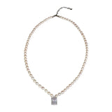 Daiiibabyyy  Vintage Shiny Cubic Zircon Square Pendant Necklace for Women Elegant Imitation Pearl Necklace Sweater Chain Party Jewelry Gifts