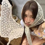 Daiiibabyyy  Knitted Flowers Hollow Out Hair Scarf Triangle Headbands for Women Korean Lace Headscarf Hairs Tie Band Hair Scarf Accessories