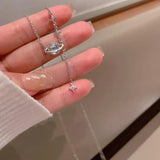Daiiibabyyy  Fashion Gradient Crystal Planet Necklace Star River Zircon Women Girl Exquisite Shiny Cross Star Clavicle Chain Party Jewelry