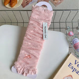 Daiiibabyyy  Women's Summer Spring Long Socks Jk Lolita White Bow Lace Harajuku Fashion Kawaii Sweet Style Girls GiftPile Pile Calf Socks