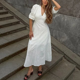 Daiiibabyyy  Elegant Backless Dress White Fashion Hollow Bow Lace-up High Waist V-Neck Dress Luxury Fashion Women Party Evening Dress