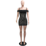 DAIIIBABYYY  -  Sexy Sequined Dresses for Women Spaghetti Strap Square Neck Sheath Mini Length Elegant Ladies Evening Night Club Cloth Dress New