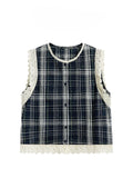 DAIIIBABYYY  -  Women's French Plaid Lace Edges O-neck Sleeveless Vests Summer Niche Loose Short Slim Single-breasted Tank Tops Female Clothing