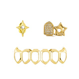 Daiiibabyyy  Polygon Zirconia Three-Piece Braces - Star-Shaped Fashionable And Unique Dental Ornaments - HIPHOP Versatile Dental Accessories