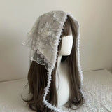 Daiiibabyyy  French Retro Lace Butterfly Triangle Scarf Tie Hair Bands Summer Female Thin Hair Band Travel Photo Seaside Sweet Cute Hair Band