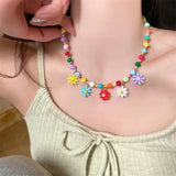 DAIIIBABYYY  -  New Y2K Colorful Flower Statement Pendant Necklace Floral Design Neck Jewelry Beads Choker Necklaces Perfect Gift for Women Girl