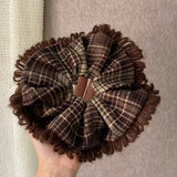 Daiiibabyyy  1PC  Plaid Fringed Scrunchie Vintage Brown Tartan Hair Tie Soft Fabric Hair Accessory For Women Girls Daily Winter Fashion Gift
