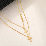 Daiiibabyyy Simple Double Layer Cross Pendant Necklace for Women Elegant Rhinestone Droplets Chain Fine Chokers Accessories Fashion Jewelry