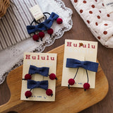 Daiiibabyyy  Cowboy Fabric Bow Cherry Hair Clip Korean Style Cute Trendy Unique Clip Ponytail On The Side of The Bangs Headband Accessories