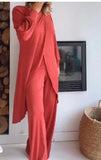 DAIIIBABYYY  -  Women's Long Sleeved Set Wide Leg Pants Set Irregular Fashion Casual Cross Size Two-piece Set