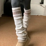 Daiiibabyyy  Korean Style Fair Isle Autumn Winter Snowflake Slouch Socks Women Girls Knitted Socks Leg Warmer Knee High Boot Cuffs Leg Cover