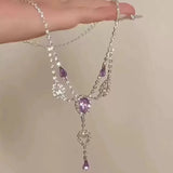 Daiiibabyyy  Old Wind Imitation Sea Blue Treasure White Crystal Freshwater Pearl Glass Pendant Women's Banquet Jewelry Sea Necklace