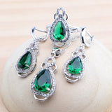 Daiiibabyyy Silver 925 Green Zircon Jewelry Sets For Women Bridal Earrings Rings Pendant Wedding Necklace Set