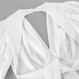 Daiiibabyyy  Elegant Backless Dress White Fashion Hollow Bow Lace-up High Waist V-Neck Dress Luxury Fashion Women Party Evening Dress