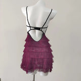Daiiibabyyy  Pink Sweet Nightgowns Gauze Mesh Slim Waist Thin Fluffy Cake Dress Women's Sleepwear Suspender Fishbone Nightdress Home Clothes