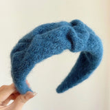 DAIIIBABYYY  -  Milk blue series~soft waxy pleated white wool headband women's wide edge high cranial top advanced sense gentle hairpin headband