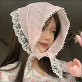 Daiiibabyyy  Spring Summer Floral Hair Scarf Elegant Headwrap Women French Country Style Lace Mesh Triangle Scarf Bohemian Hair Accessories