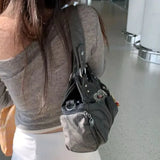 Daiiibabyyy  Y2Kwomen Large Capacity Single Shoulder Crossbody Bag Retro Motorcycle Street Trend Sweet Cool Style Mixed With Rivet Decoration