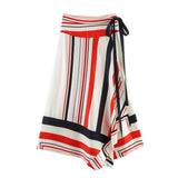 Daiiibabyyy  Women's Striped Asymmetrical Top Red Black White Striped Silk Scarf Lightweight Square Headscarf Neck Wrap Skirt Charming 0JQ1