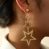 Daiiibabyyy  Retro Classic Black Enamel Star Drop Dangle Earrings for Women Cute Five-pointed Star Stainless Steel Hoop Earrings Jewelry Gift