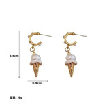 Daiiibabyyy  Ice Cream Cone Earrings Exquisite Fashion Imitation Pearl Temperament Versatile Sweet Personality Earrings Women's Jewelry