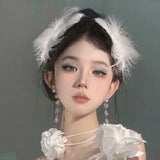 Daiiibabyyy  2Imitation White Swan Feather Hair Clips Elegant Ballet Headwear Bride Hair Accessories Sweet Princess Hairclips for Women Girls