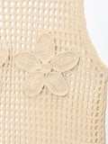 Daiiibabyyy  Hollow Out Crochet Sleeveless Vest Women Sexy O-neck See Through 3D Flower Knitted Tops Charming Transparent Ladies Knitwear New