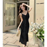 DAIIIBABYYY  -  Hot Girl Retro Sexy V-neck Strap Dress for Women's Summer Mesh Slim Fit Mermaid Long Dress Fashion Female Clothes