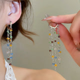 Daiiibabyyy  New Korea Square Crystal Tassel Heart-Shaped Ear Buckle Elegant Fashion Simple Earrings Women's Luxury Jewelry