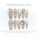 Daiiibabyyy 10Pcs White Handmade Press on Nails Butterfly Flower Wearable Rhinestones False Nails Ballet Glitter Decoration Nail Tips Art