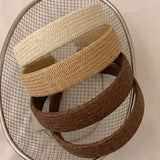 Daiiibabyyy  Vintage Straw Woven Wide-brimmed Headband for Women Braids Rattan Hair Hoop Bohemian Hair Band Nonslip Bezel Hair Accessories