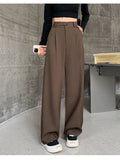 Daiiibabyyy  New Narrow Suit Mop Pants for Women Loose Solid Color Slim Straight Trousers Casual Elastic High Waist Wide Leg Pants Mujer